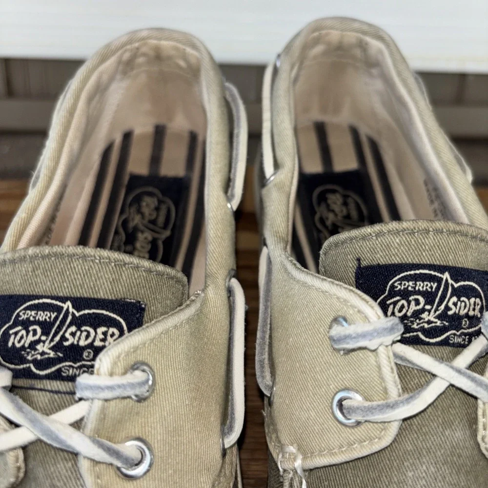Sperry Top-Sider Canvas Boat Shoes Tan/Olive Lace-Up Comfort 6.5 M 9561143 Women